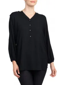 Топ из вискозы с V-образным вырезом, отделкой стразами и пуговицами, рукавами-епископскими 3/4 и эластичными манжетами Truedames