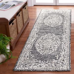 Ковер-дорожка SAFAVIEH, 69 x 244 см, Precious Collection, Black & Ivory, ручной работы из шерсти и бамбукового шелка, идеален для помещений с высокой проходимостью в гостиной, спальне (PRE305Z)