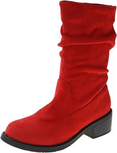 Женские замшевые сапоги AngryMonkey слипоны средней длины, шнуровка с помпонами, круглый носок, широкая голень, поддержка свода стопы, противоскользящие массивные высокие сапоги, Red B