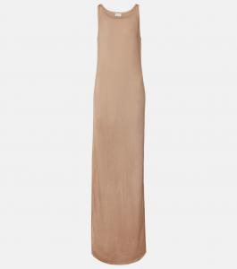 Платье макси из ребристой ткани Saint Laurent, Nude