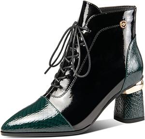 Женские ручной работы ботильоны на блочном каблуке с заостренным носком и шнуровкой TinaCus из подлинной кожи, B Green
