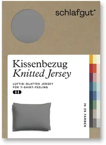Наволочка Schlafgut "Трикотажный трикотаж из натурального хлопка с эластаном, без глажки" (1 штука), особо тонкой вязки, наволочка на цветной молнии 80х80 см, серый