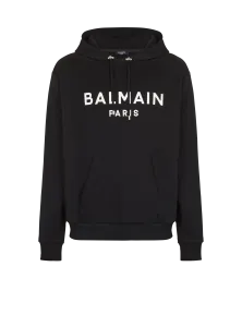 Хлопковое худи с принтом Balmain, черный