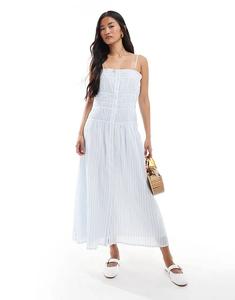 Платье макси Miss Selfridge из поплина с присборенным лифом и застежкой на пуговицы в синюю полоску