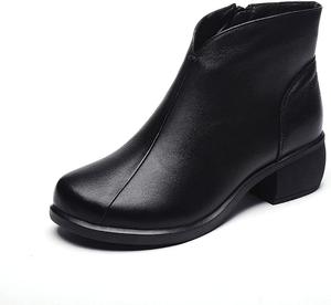 Женские ботинки Yiozoi с круглым носком, повседневные ботинки для шопинга, повседневная обувь с теплым толстым каблуком, Black
