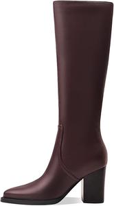 Женские высокие ботинки до колена с ретро-стильным массивным каблуком, заостренным носком, классические ботинки до колена на молнии для женщин, девушек и дам, высокие ретро-сапоги, зимние и осенние модные ботинки MOTIMODEN, Burgundy Red