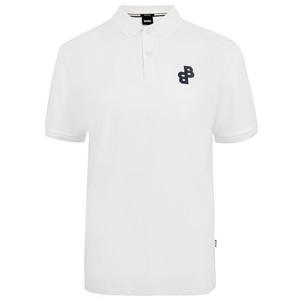 Мужская рубашка-поло с короткими рукавами Hugo Boss Parlay из хлопка пике с логотипом BB белого цвета, белый