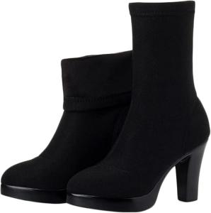 Женские модные высокие ботинки Yiozoi с каблуком, на улицу, уличной ходьбы, острым носком, классические повседневные эластичные сапоги из телячьей кожи, Black 8.5Cm