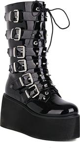 Женские офисные ботинки Yiozoi до щиколотки на каблуке для вечеринки, легкие, Black Patent Leather