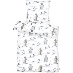 Постельное белье APELT «Nils GOTS», белые медведи и пингвины, белый/синий