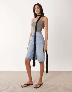 Черный шарф крючком с тонкой бахромой ASOS DESIGN