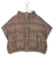 Пуховик в клетку Brunello Cucinelli Kids, нейтральный
