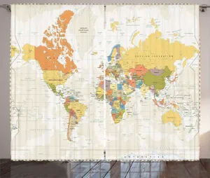 Винтажная картографическая деревенская штора ABAKUHAUS, политическая карта страны, универсальная ленточная штора для гостиной с петлями и крючками, 280 x 225 см, разноцветная яичная скорлупа Abakuhaus
