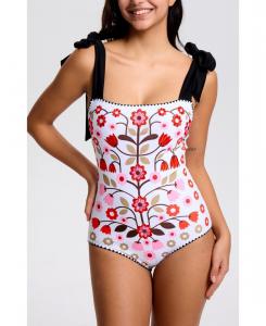 Женский купальник с вышивкой Цветочная симфония Jessie Zhao New York, White / red