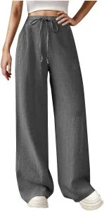 Женские льняные палаццо для лета и отдыха с высокой талией и карманами