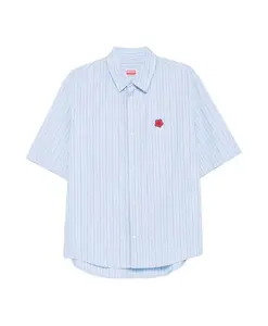 Синяя рубашка с цветочной вышивкой Kenzo, синий