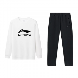 Li-Ning Casual Sportswear Unisex, белый fleece-lined long-sleeved t-shirt+черный fleece-lined straight fit sweatpants