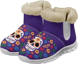 Женские зимние ботинки с утеплителем из фланели, комфортные мягкие ботильоны, против скольжения Glomenade, Purple Candy Skull