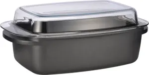 Литая алюминиевая форма для запекания 39 x 22 см со стеклянной крышкой - 5,6 л - Металлическая форма для запекания с антипригарным покрытием - Кастрюля, сервировочный противень, форма для выпечки, пригодна для мытья в посудомоечной машине Spetebo