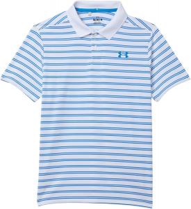 Under Armour Boys Matchplay Printed Golf Polo, White/Blue Atlantis