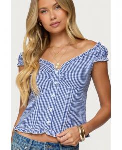 Женская блузка Dorothie в клетку с пуговицами Edikted, Navy