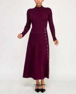 Детское мини-платье-свитер А-силуэта с пуговицами, средней длины INVITEE, Plum