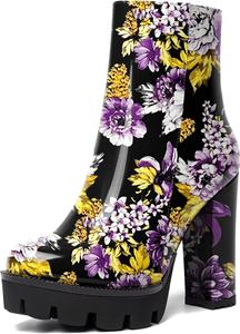 Женские вечерние ботильоны WAYDERNS с лакированной кожей, на платформе, с круглым носком, на повседневном каблуке-блоке, высотой до щиколотки, каблук 4,7 дюйма