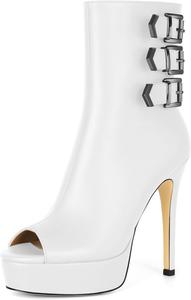 Женские ботильоны SAMMITOP с открытым носком, на высокой платформе и каблуке, с ремешком и пряжкой, сексуальные туфли-лодочки для вечеринок, клуба и танцев, каблук 5 дюймов, White