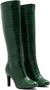 Женские сапоги FOWT средней длины с тиснением под крокодила, округлый носок, высокий шпилька, длинные сапоги, сексуальная боковая молния, унисекс, теплая обувь для офиса, улицы и вечеринок, размеры US 4-16, Green