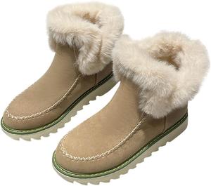 Женские пушистые утепленные флисом ботильоны до щиколотки, зимние теплые снежные сапожки, модные утолщенные плюшевые ботинки, нескользящие для прогулок Generic, A1-Beige