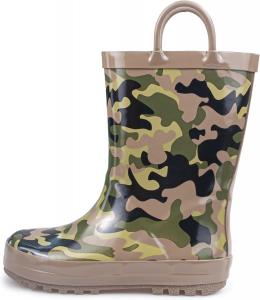 Детские резиновые сапожки для дождя - водонепроницаемые сапожки для малышей для девочек и мальчиков с забавными рисунками и удобными ручками для надевания Hbxooxts, Green-Camo