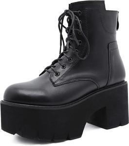 Женские ботильоны на платформе DXSYMJM, модные, с круглым носком, из ПУ-кожи, в готическом панк-стиле, на шнуровке, Black