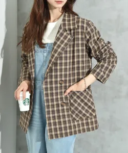 Двубортный пиджак в клетку из переработанных материалов Interplanet, цвет Check Brown