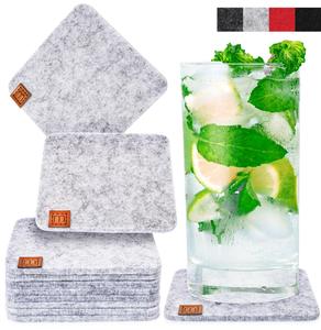 Стеклянные подставки под стаканы с кожаной этикеткой, набор из 10 штук Miqio Design, светло-серый