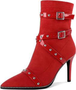 Женские ботильоны Joseywade с каблуком 3,7 дюйма, шпильку, украшенные бусинами и заклепками, с заостренным носком, боковой молнией, из замши, размер 5-13