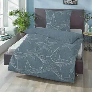 Комплект постельного белья Melange Flannel Stars Blue 155x200 см + 80x80 см Biberna