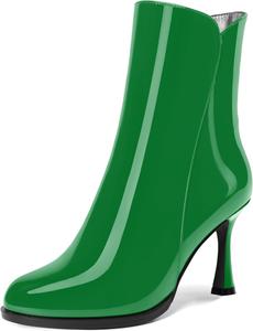 Женские ботильоны на высоком каблуке 3,3 дюйма с круглым носком, молнией и лакированной кожей, свадебное платье DEMOSHINE, Green