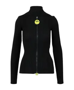 Черный трикотажный свитер в рубчик с воротником-стойкой Barrow, черный