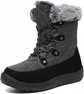 Женские зимние снегоходные сапоги JSWEI, мягкие и удобные, с искусственным мехом, средней высоты, широкой посадки, водонепроницаемые, теплые, на шнуровке, утепленные, легкие, с нескользящей подошвой для улицы, Grau