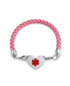 Розовый плетеный кожаный медицинский браслет с застежкой из нержавеющей стали Bling Jewelry, pink