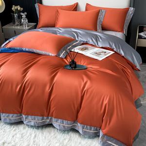 LUOLAI HOME Комплект постельного белья 4 предмета: простыня на резинке 180 см, пододеяльник 200x230 см, Aidela, Fashion Orange + Modern Gray