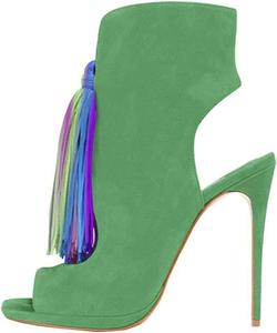 Женские сандалии FSJ с открытым носком, ремешком на пятке, высокие каблуки, бахрома на ботильонах, стильные шпильки с кисточками, обувь для летних нарядов, размеры US 4-15, Green-Multi