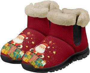 Рождественские зимние ботинки для женщин, слипоны, легкие с пушистой отделкой, удобные повседневные ботильоны для улицы Chririnla, Merry Christmas Santa Claus