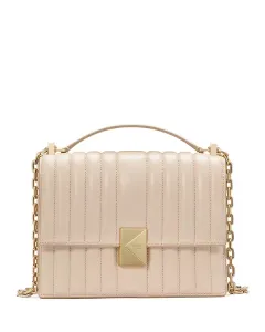 Маленькая стеганая кожаная сумка через плечо с цепочкой в стиле ар-деко. Kate Spade New York, бежевый
