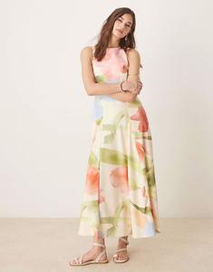 Платье миди без рукавов с корсетной талией ASOS DESIGN с легким цветочным принтом