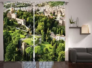 Шторы ABAKUHAUS в стиле европейский рустик, знаменитые сады Ватикана, универсальные ленточные шторы для гостиной с петлями и крючками, 280 x 245 см, цвет: белый, зеленый, бежевый