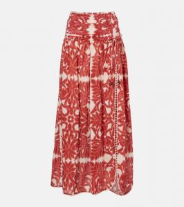 Хлопковая макси-юбка с принтом Carla Poupette St Barth, Rust Mantra