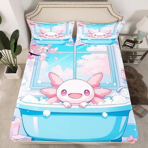 Erosebridal Детский комплект постельного белья с розовым аксолотлем, сакурой и морскими животными, Pink White Blue