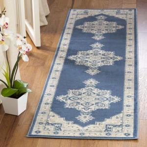 Ковер-дорожка SAFAVIEH, 61 x 305 см, Brentwood Collection Navy / Cream BNT865N Medallion Distressed Non-Shedding для гостиной, прихожей, фойе, коридора, спальни
