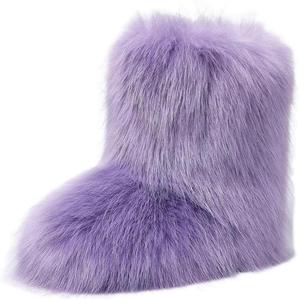 Женские зимние ботинки с искусственным мехом, пушистые, средней высоты до икры Urmycos, Light Purple